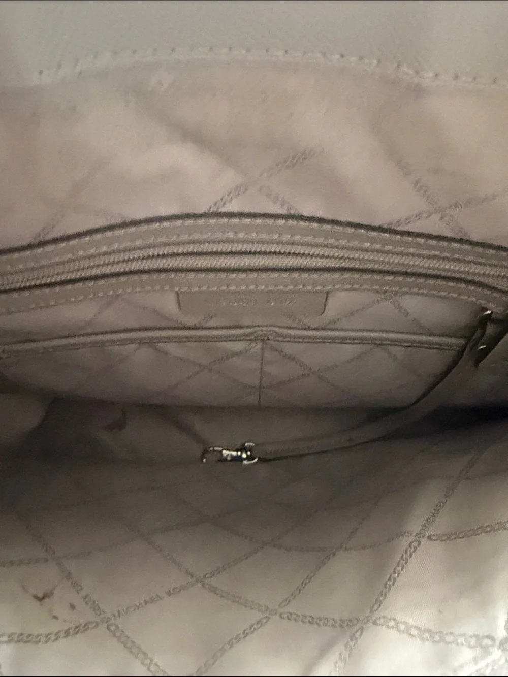 MICHAEL KORS Gray Taupe Leather Tote with Laser-Cut Panels